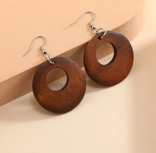 Round wooden drop - wooden, earrings