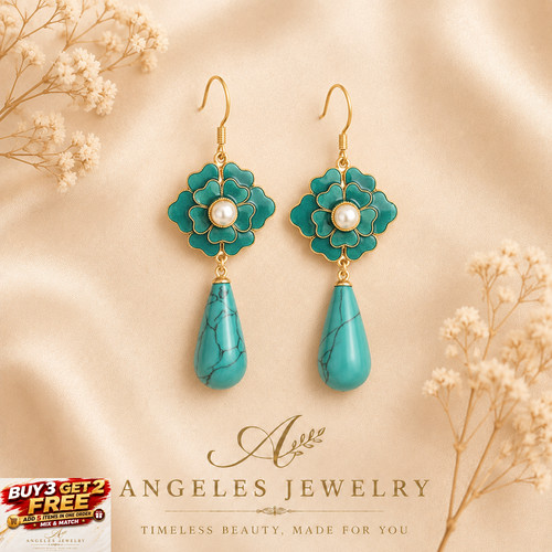 Turquoise cloisonne flower - cloisonne,